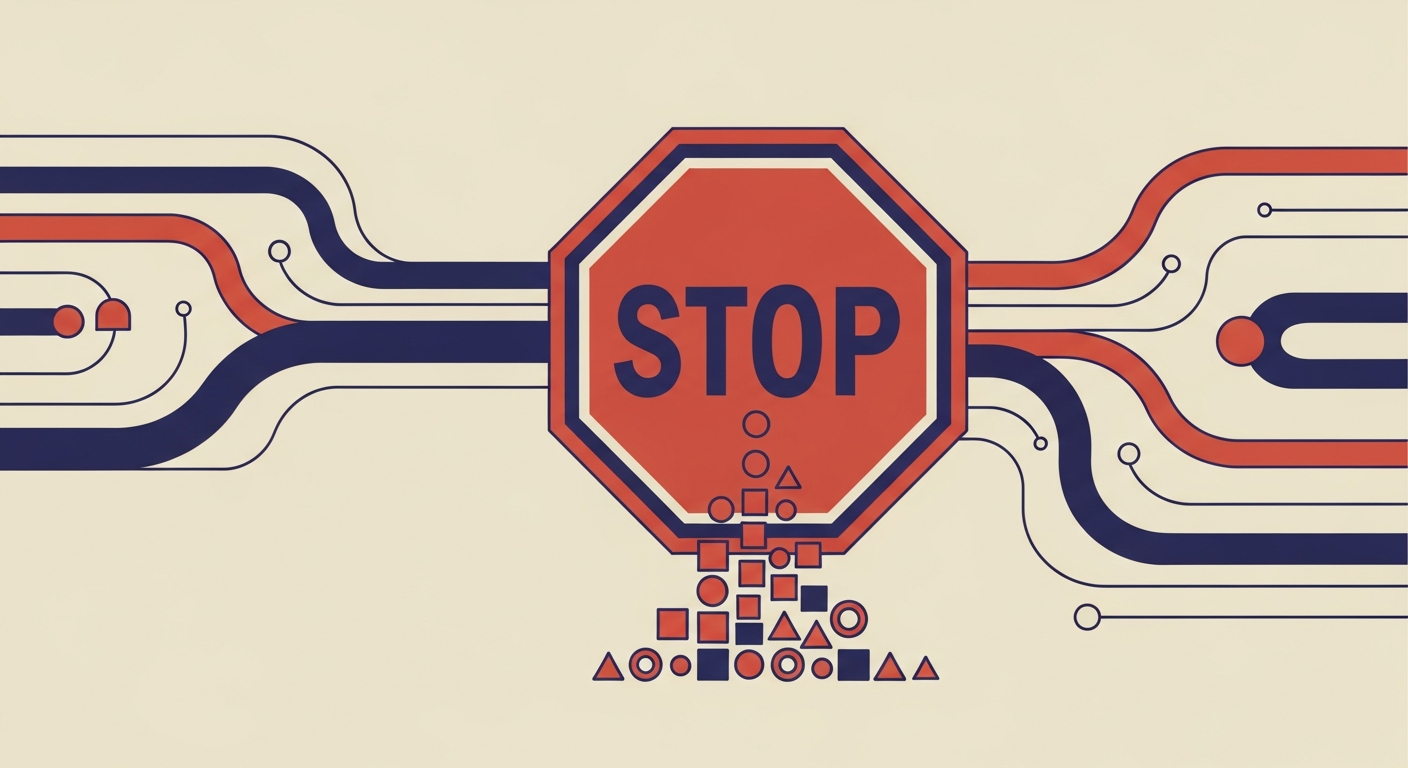 Abstract illustration of data flow being interrupted, symbolizing SPF 'ptr' mechanism failures.