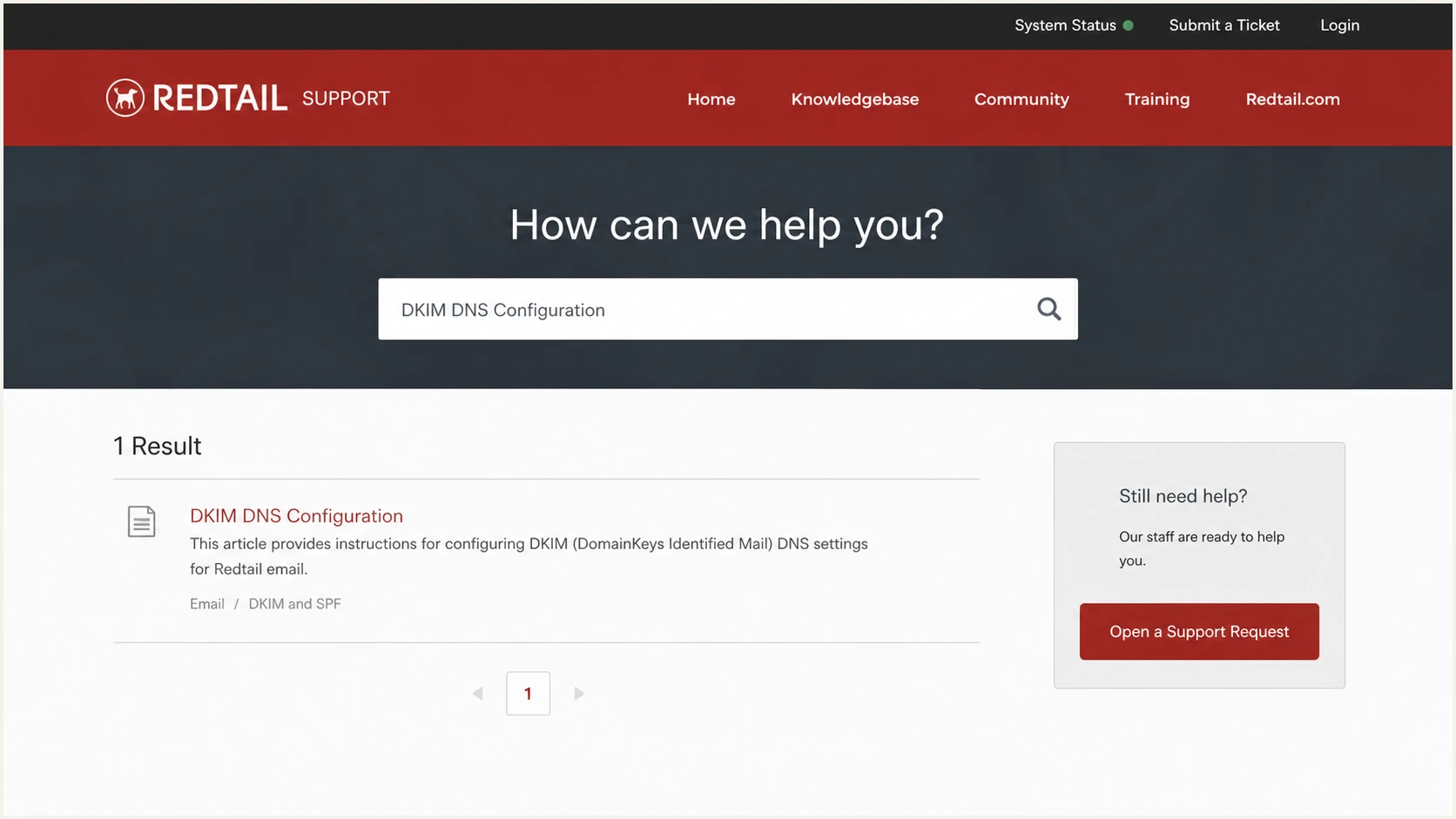 Redtail Support search for DKIM DNS Configuration