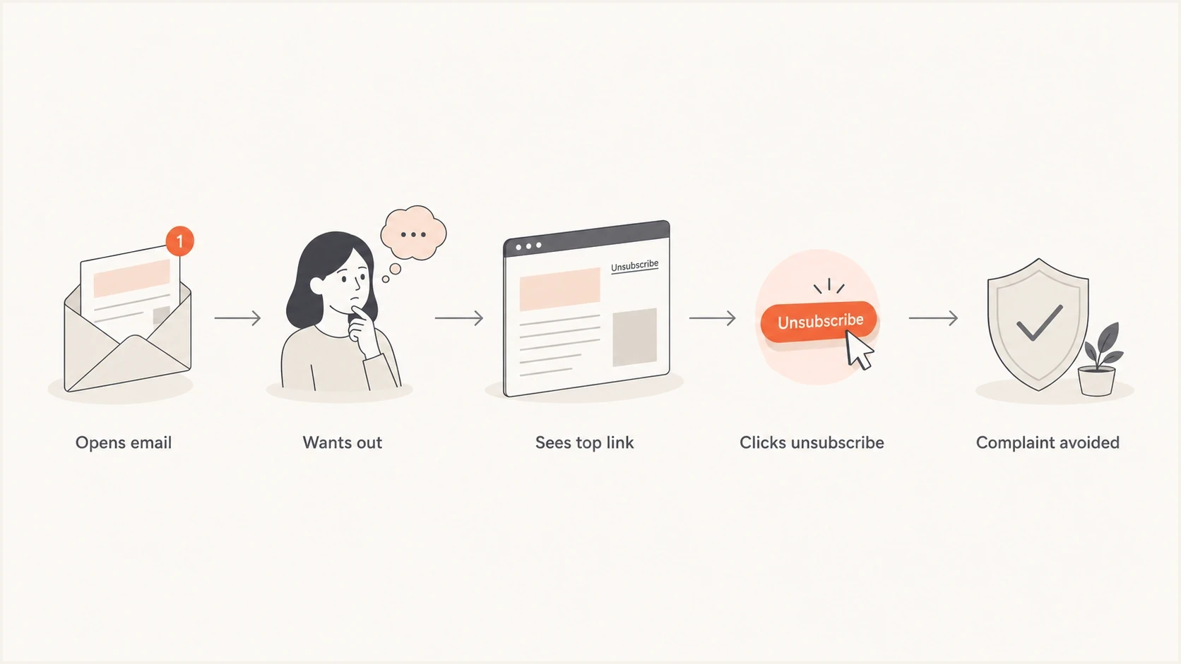 Flowchart showing how a top unsubscribe link can prevent a spam complaint.