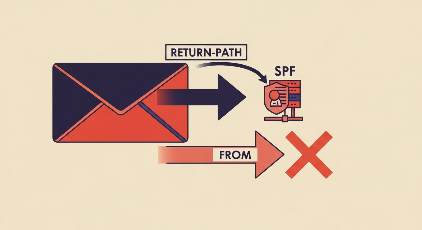 Illustration showing SPF validation applying to the Return-Path address.