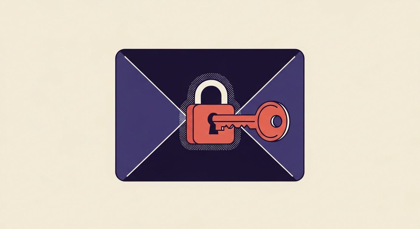 An email being digitally signed with a private key and verified with a public key, illustrating DKIM security.