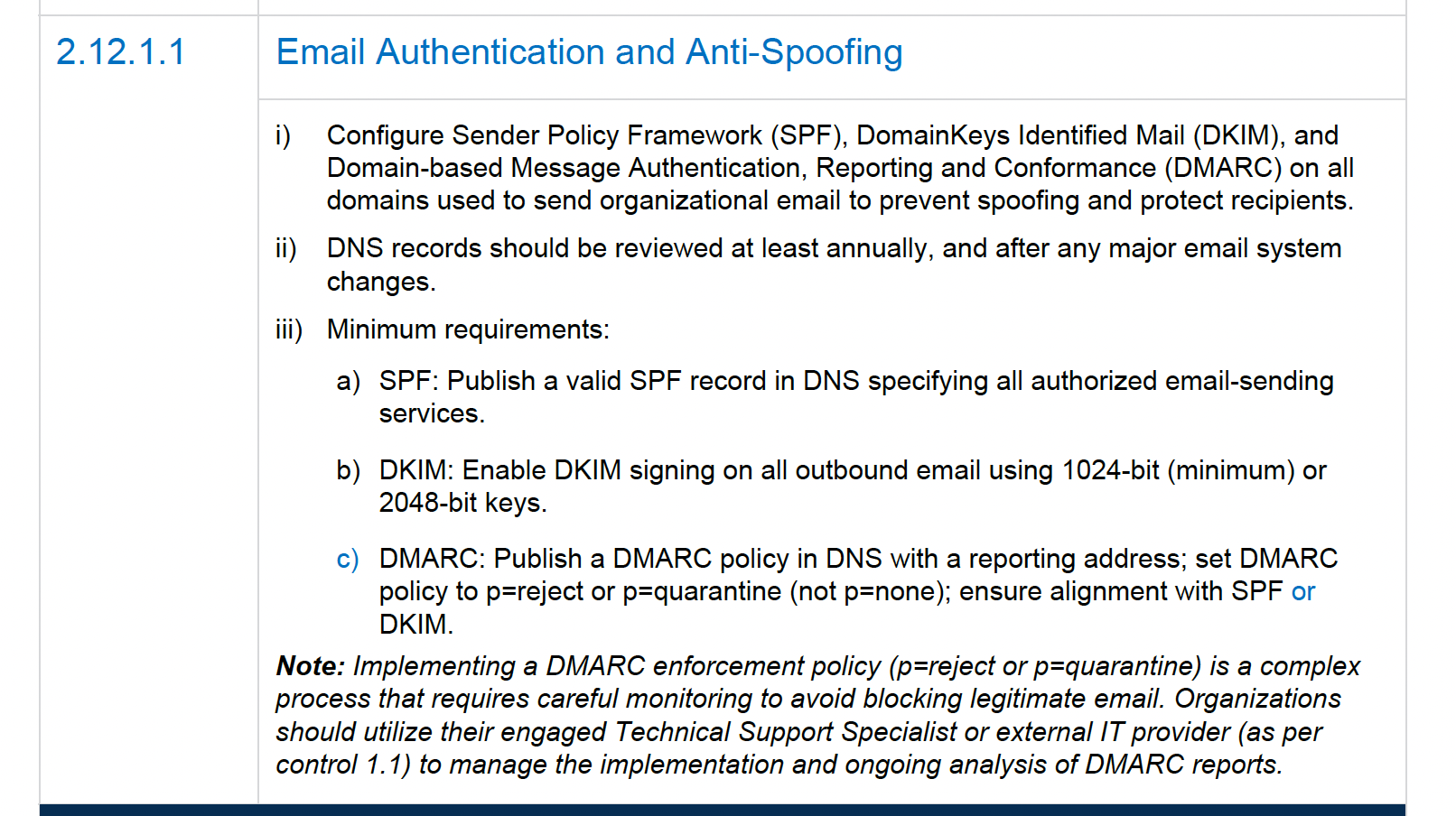 DSI SMB1001:2027 excerpt, control 2.12.1.1.