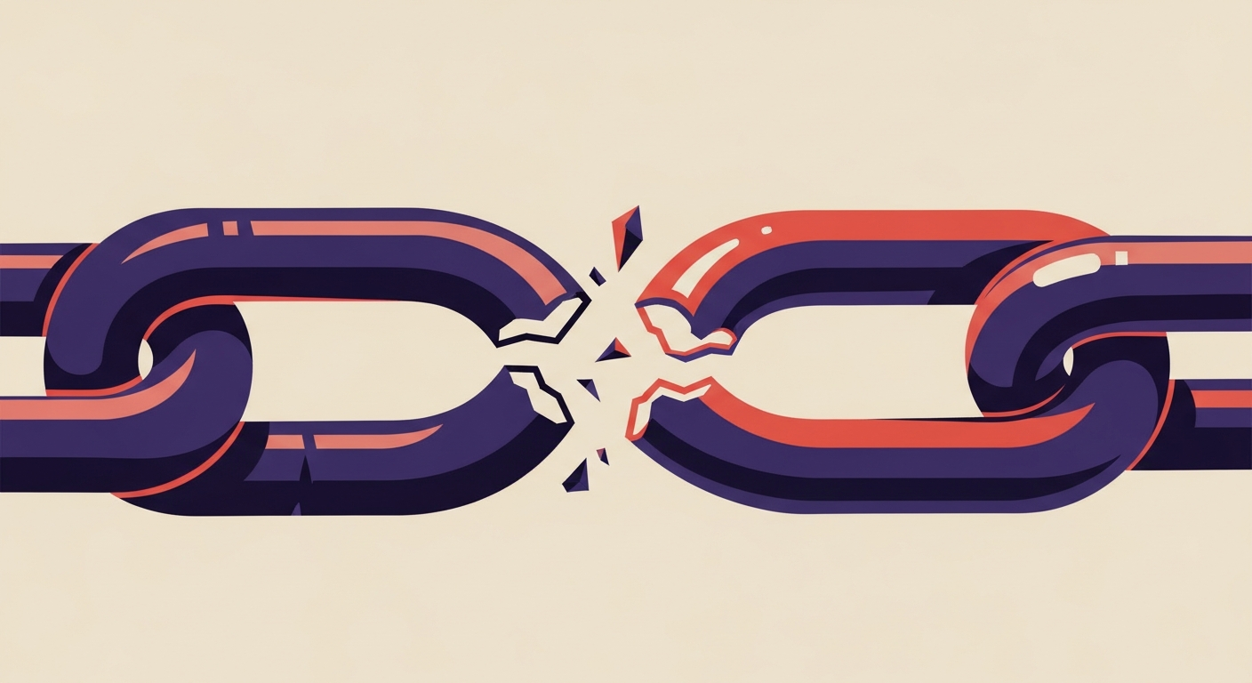 A broken chain link, representing a failure in email authentication