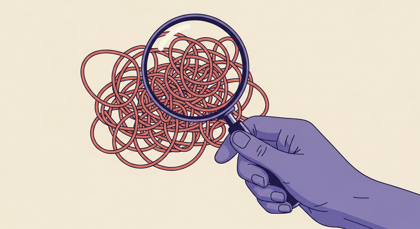 An illustration of a hand inspecting a complex SPF record.