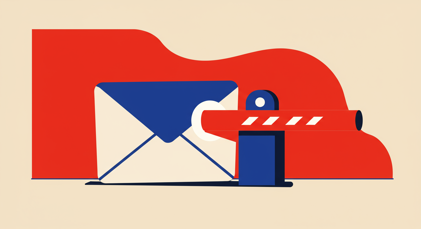 An illustration of an email being blocked by a red wall, representing a real-time blackhole list.