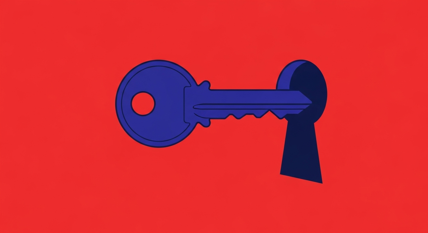 A minimalist retro illustration of a single blue key fitting into a red lock, representing a single, correct DMARC record.