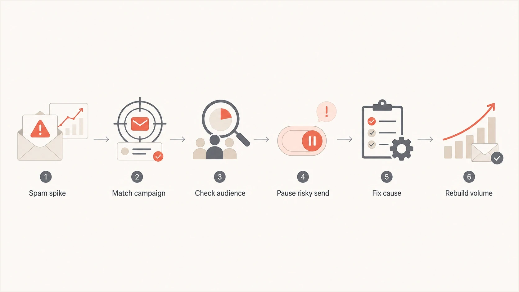 Flowchart for finding the campaign source of a Gmail spam complaint spike.