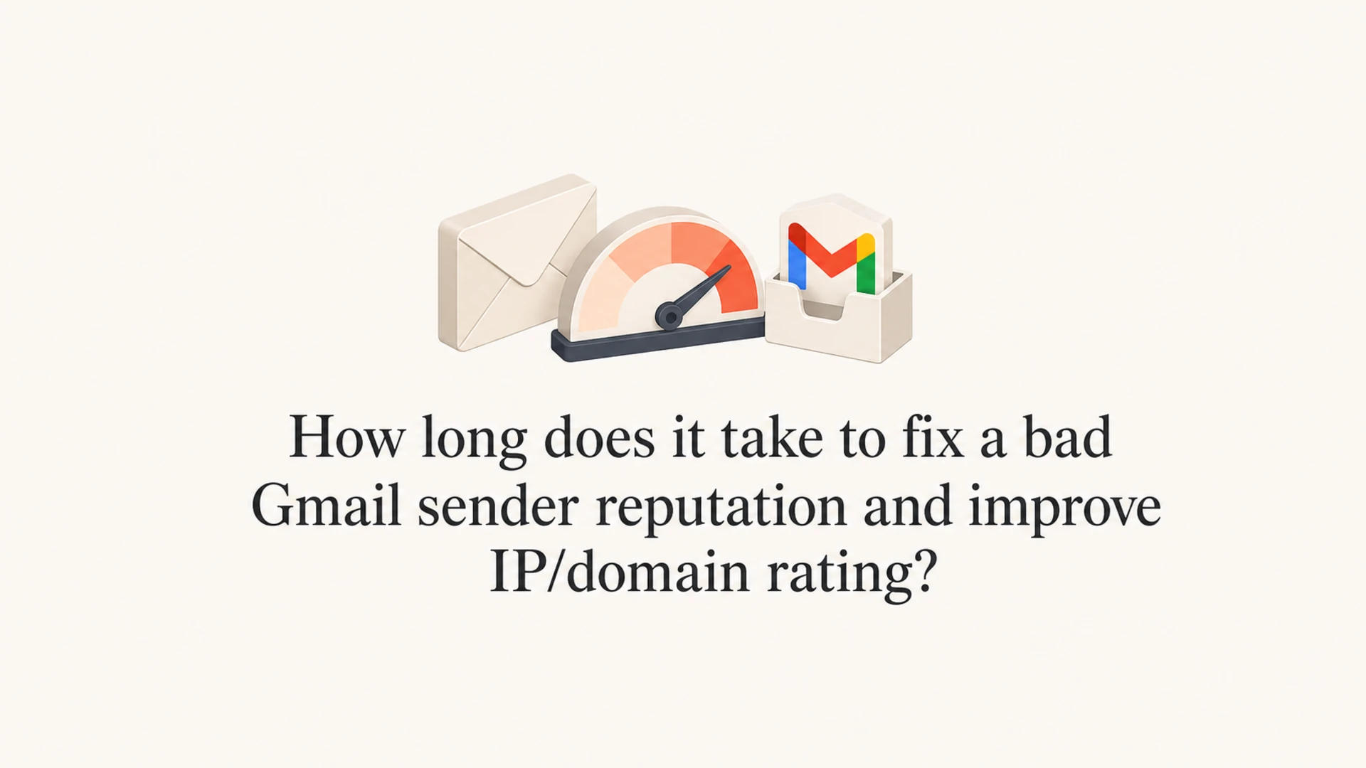 A calm editorial thumbnail showing a Gmail reputation gauge and email icons.