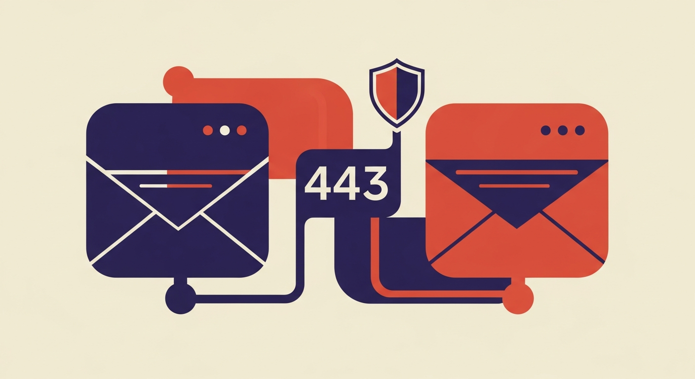 Two abstract servers securely communicating over port 443.