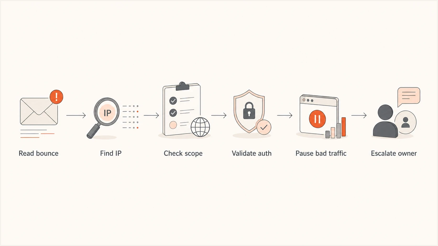 Apple 554 5.7.0 Blocked troubleshooting flow from bounce review to sender escalation.