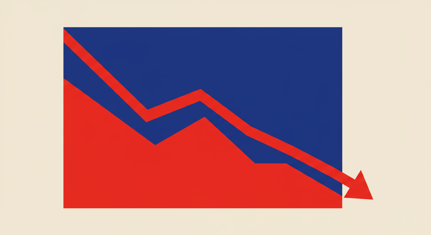 A stylized line graph trending sharply downwards, symbolizing a drop in email deliverability. The line is bold and red.