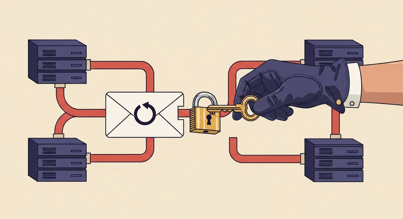 Email authentication process with a key unlocking a padlock