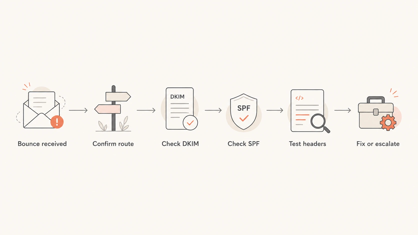 Flowchart showing the troubleshooting order for a Google Workspace 550 5.7.26 error.