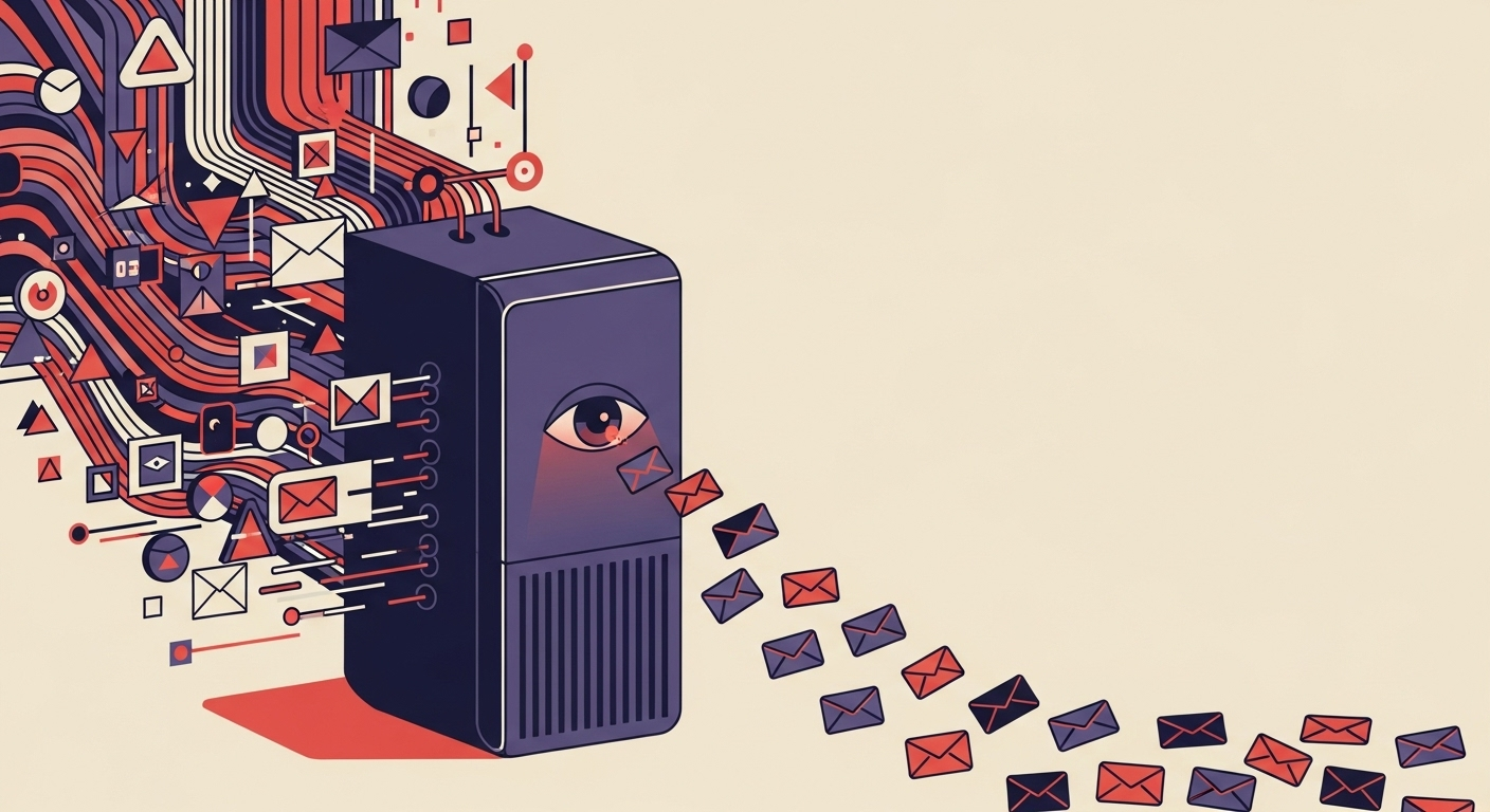 Illustration of a mail server observing email traffic without taking action