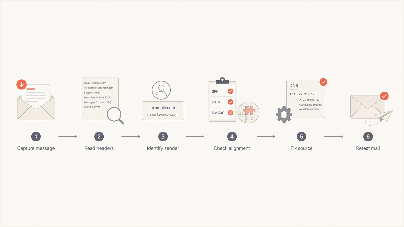 MSP flow for diagnosing a Google Workspace DMARC failure
