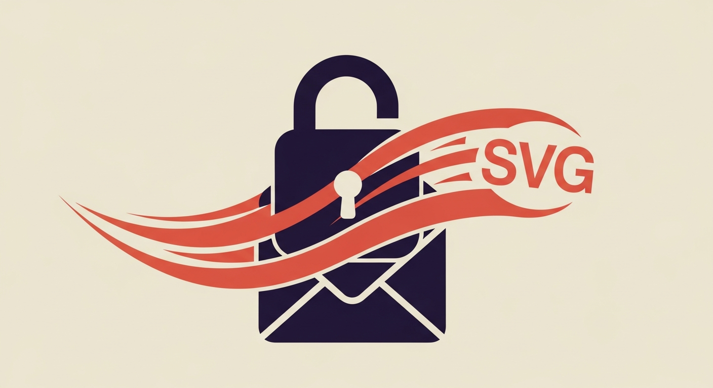 Digital lock over email icon with flowing SVG logo, representing BIMI security.