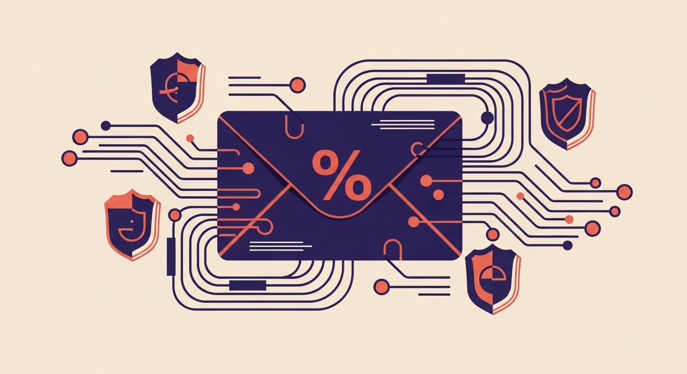 An envelope with a percentage sign, representing the DMARC pct tag and its impact on email.