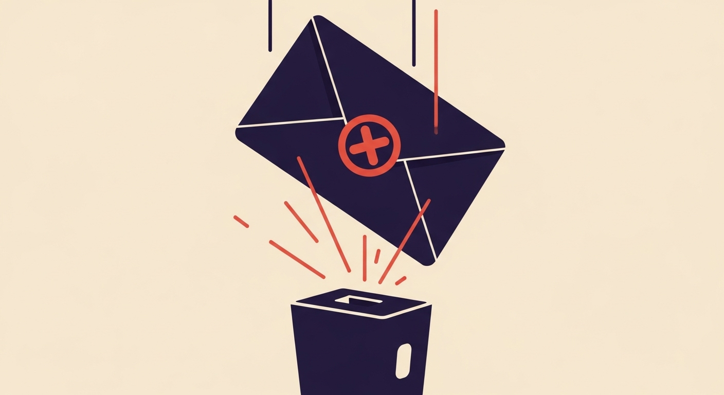 An email being hard-rejected with a red X