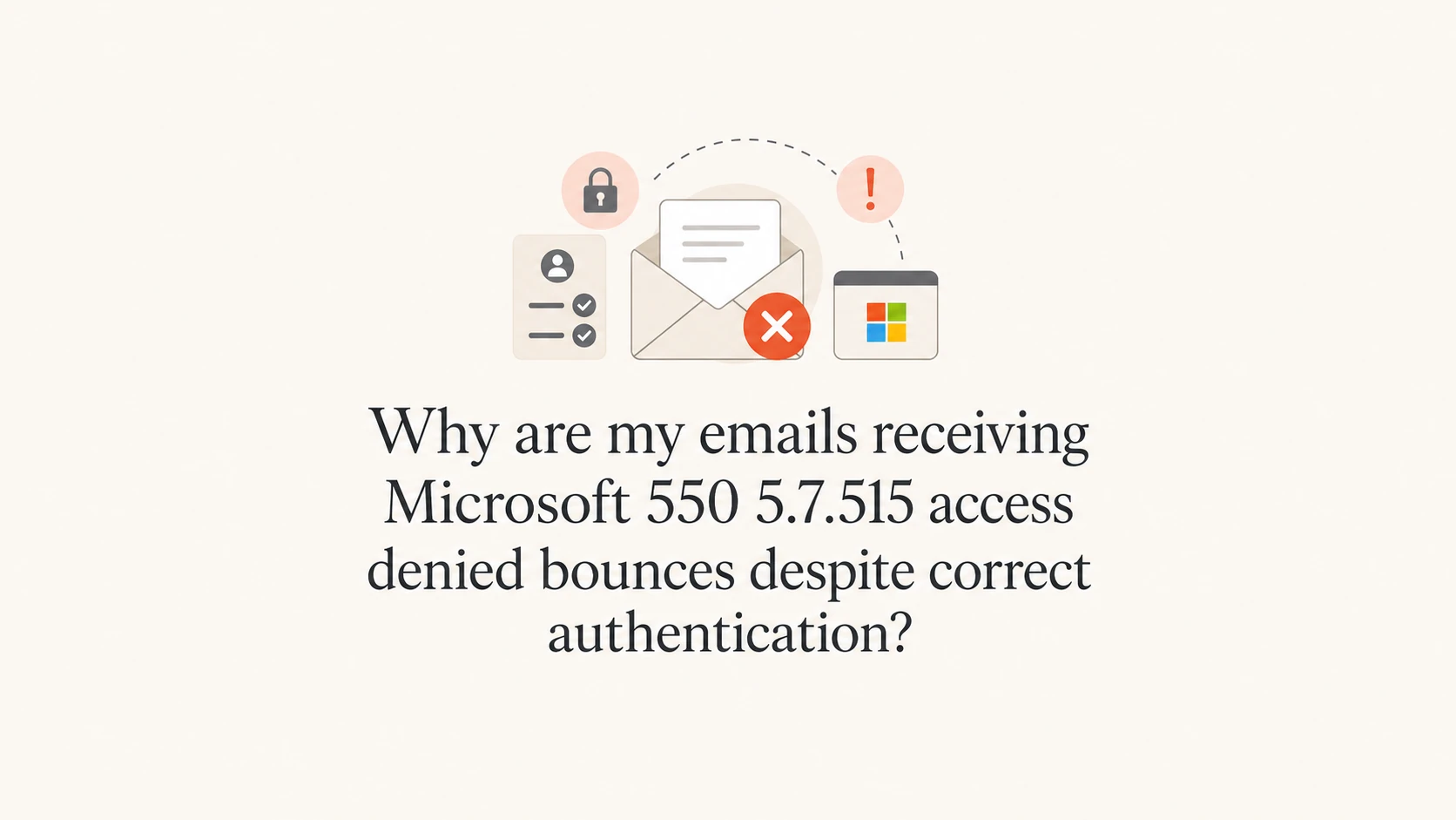 Microsoft authentication bounce explained with a calm email security thumbnail.