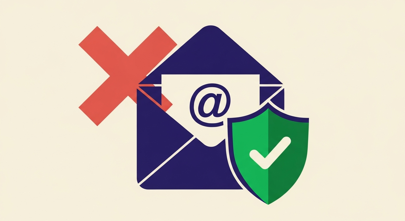 An email icon protected by a green shield, with a red X symbolizing blocked threats.