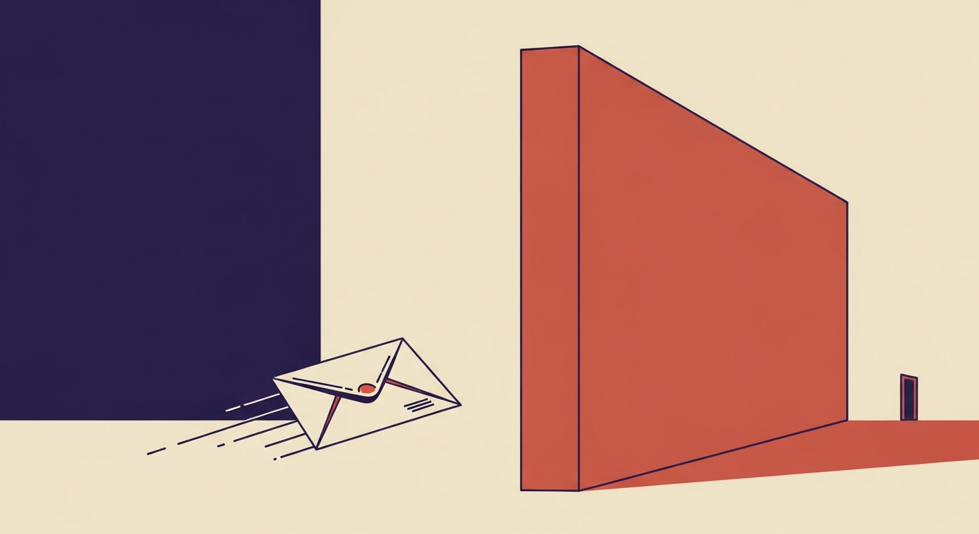 An illustration of an envelope being stopped by a large red wall.