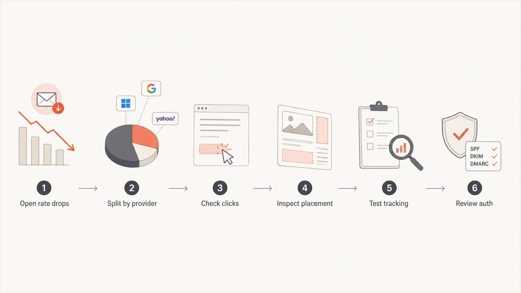 Flowchart for diagnosing a sudden email open-rate decrease.