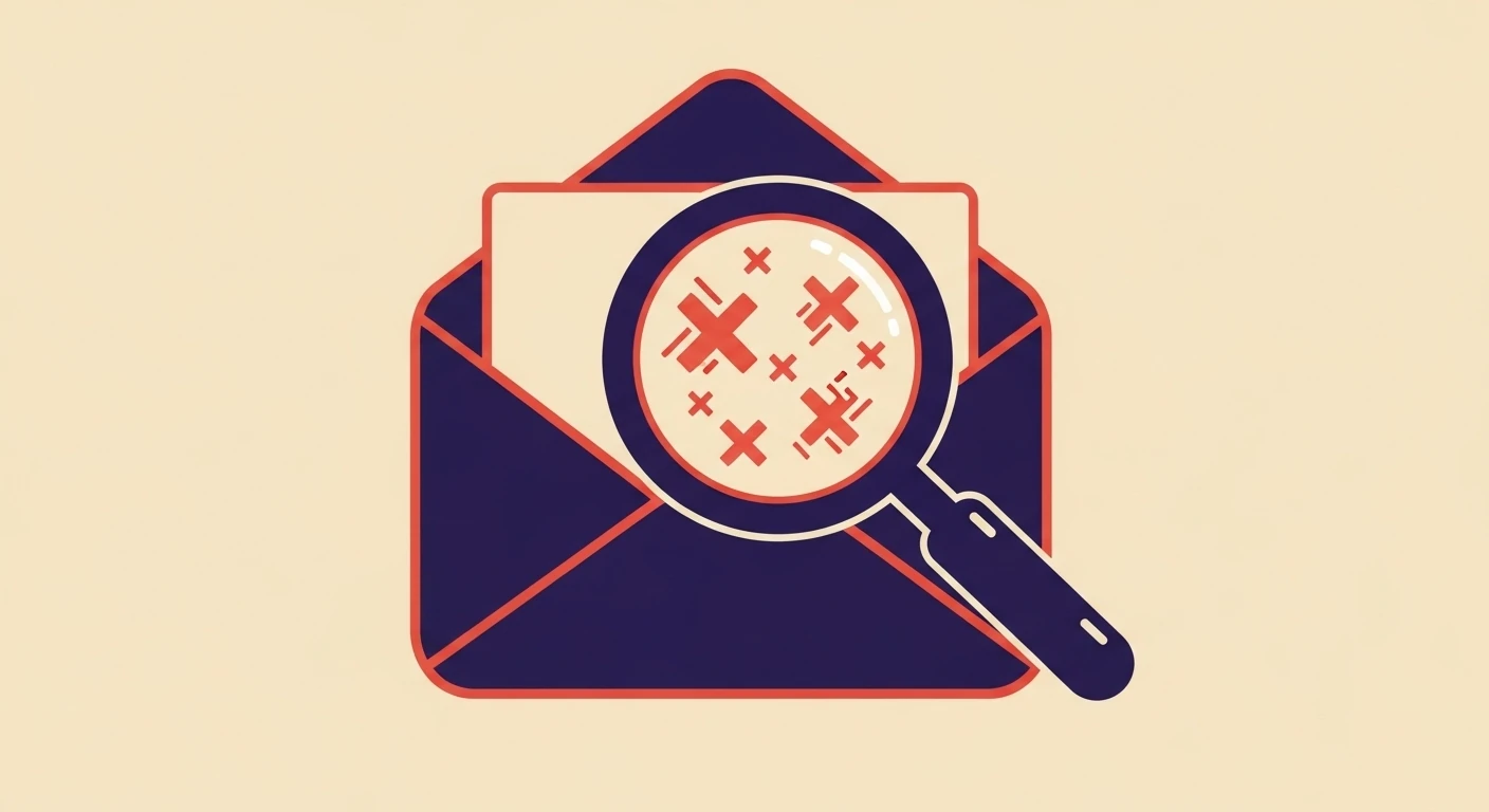Magnifying glass examining email failures indicated by red 'X' symbols