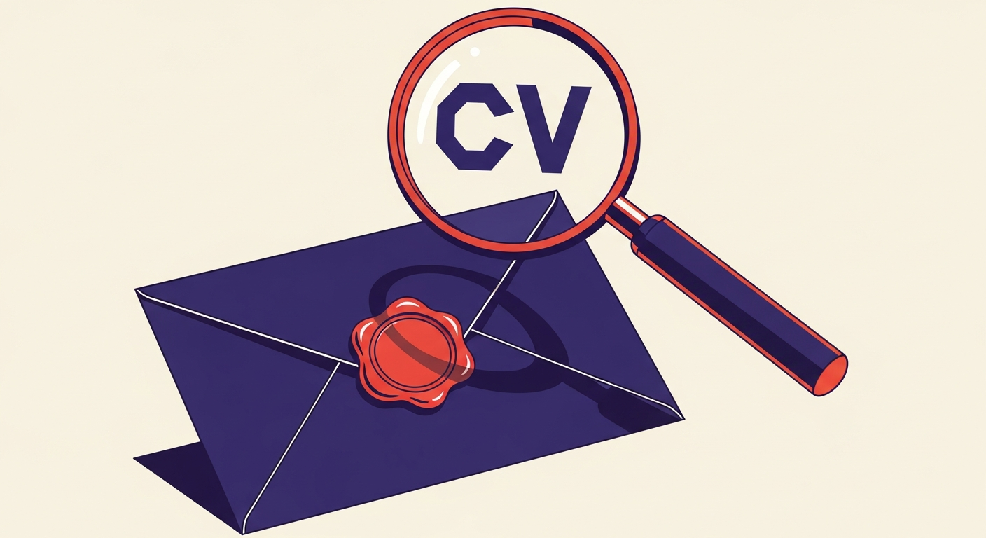 An email envelope with an ARC-Seal, featuring a 'cv' tag, being examined by a magnifying glass.