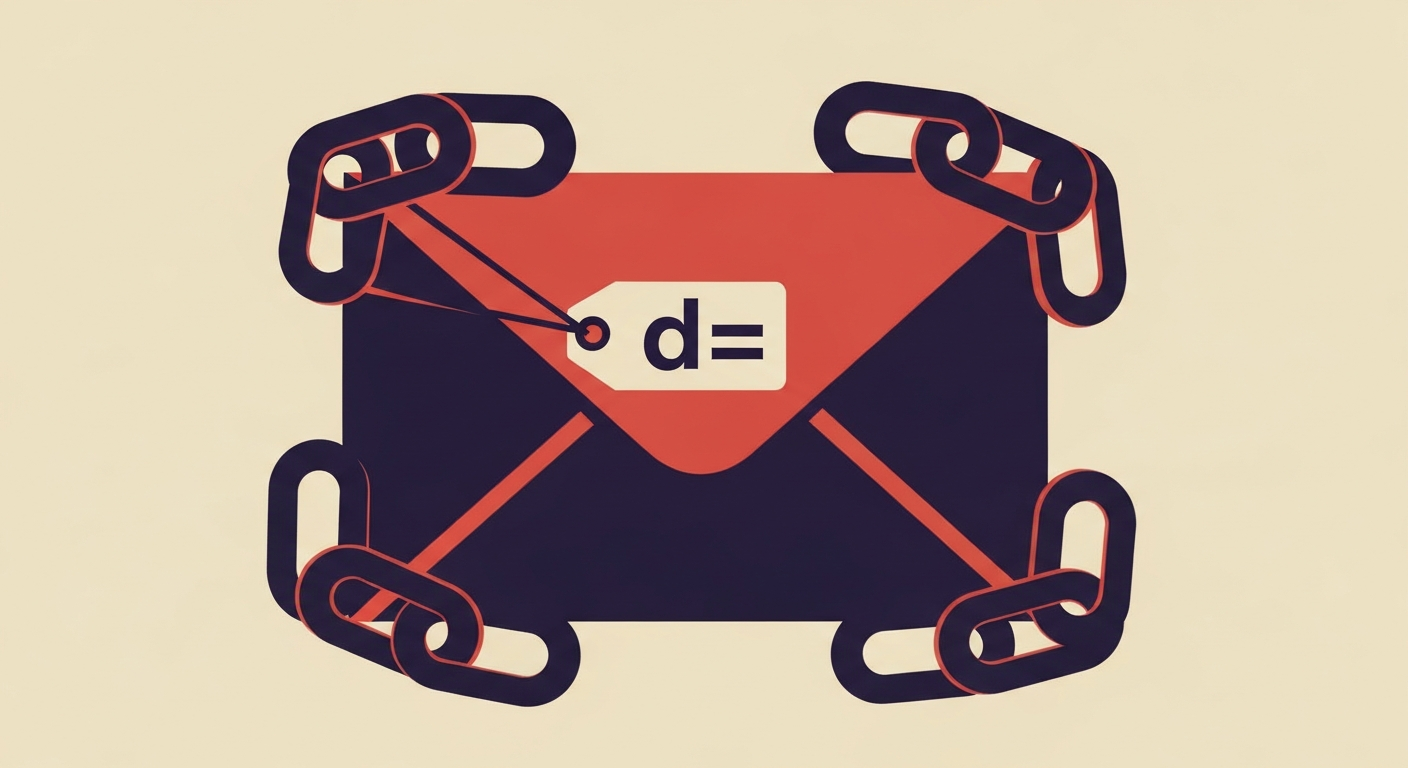 An email envelope with a 'd=' tag and chain links, symbolizing ARC-Seal