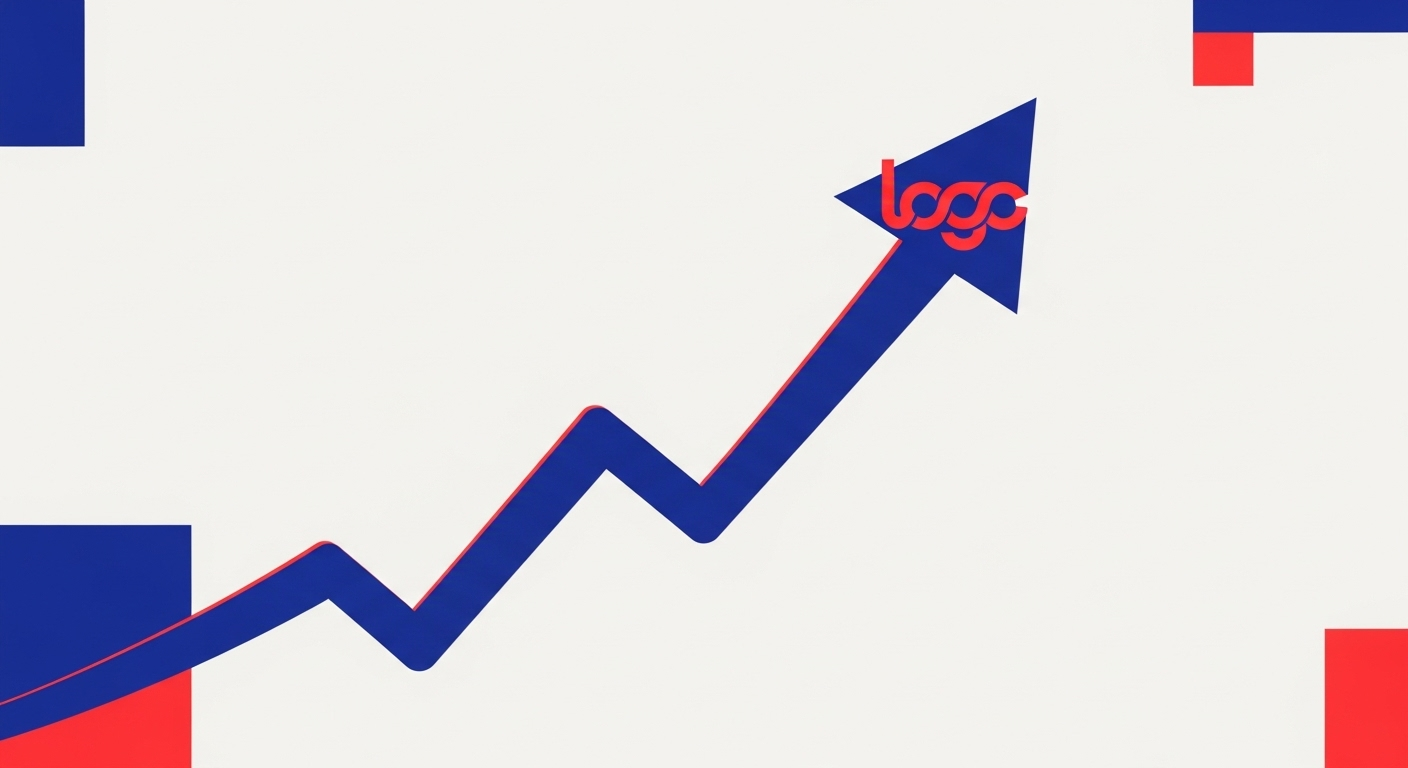 A chart showing a line graph trending upwards, with the arrow at the end shaped like a brand logo, symbolizing the ROI of BIMI.