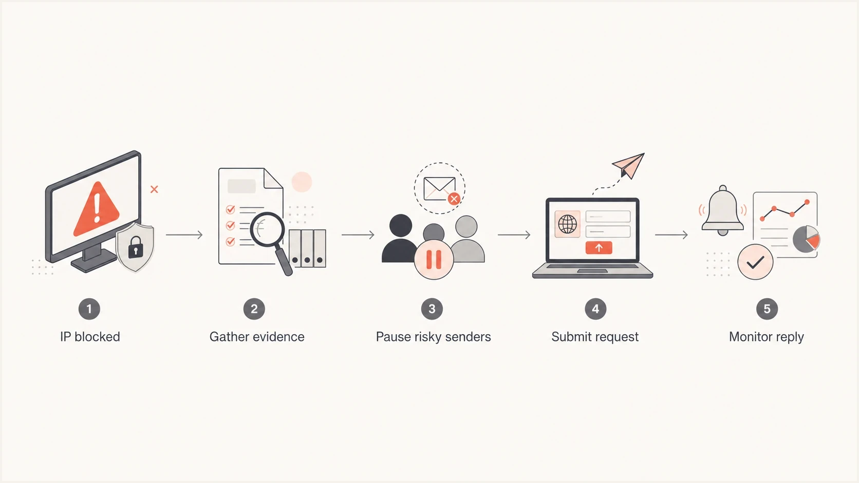Proofpoint delisting flow from IP block to monitoring the reply.