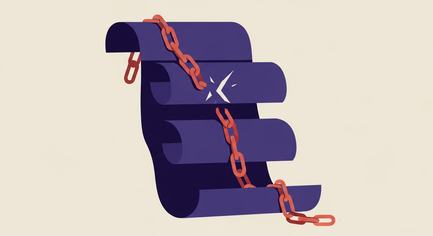 An illustration of an email message scroll with a broken chain, symbolizing message alteration after signing and how ARC aims to detect such changes.