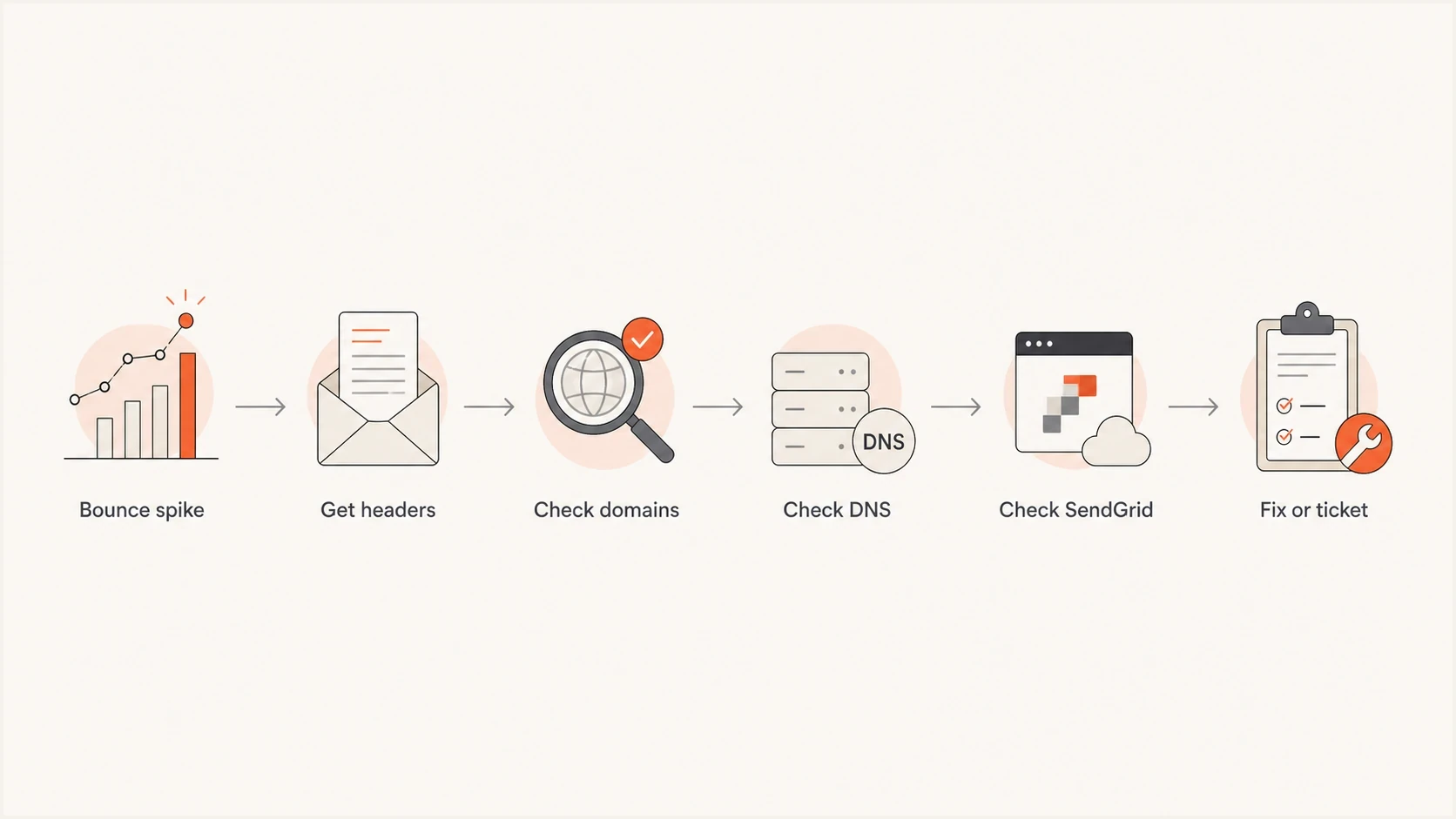 Flowchart for diagnosing sudden DMARC bounces in SendGrid.