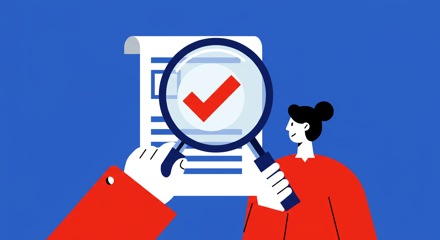 A person inspecting a document with a magnifying glass to validate it for BIMI compliance.