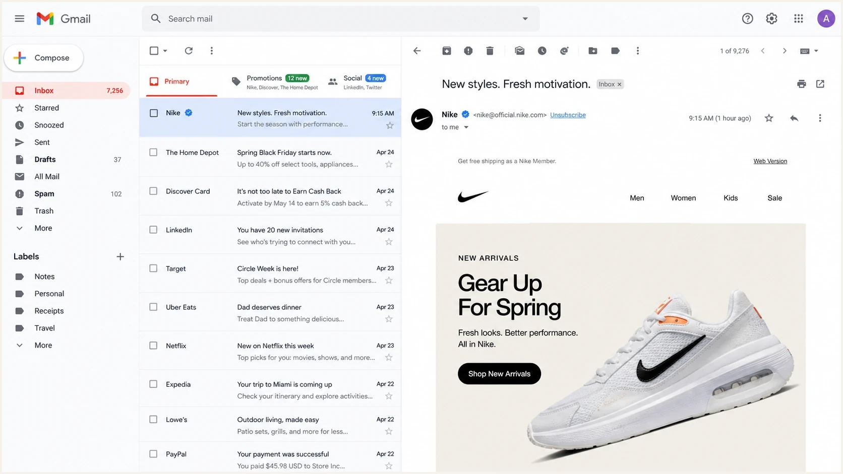 Gmail inbox view showing where a BIMI logo can appear.