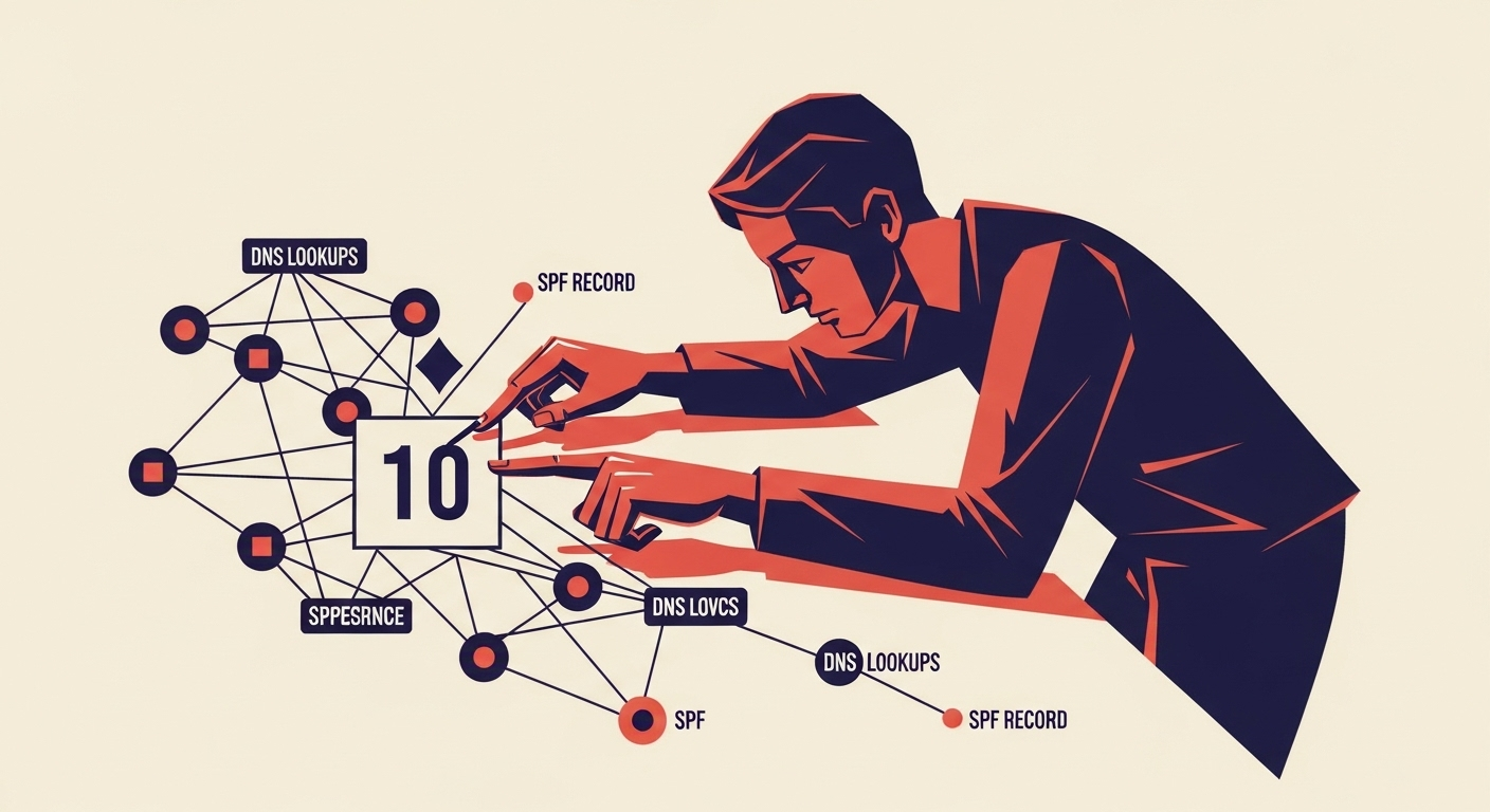 Person checking SPF DNS lookups in a complex network