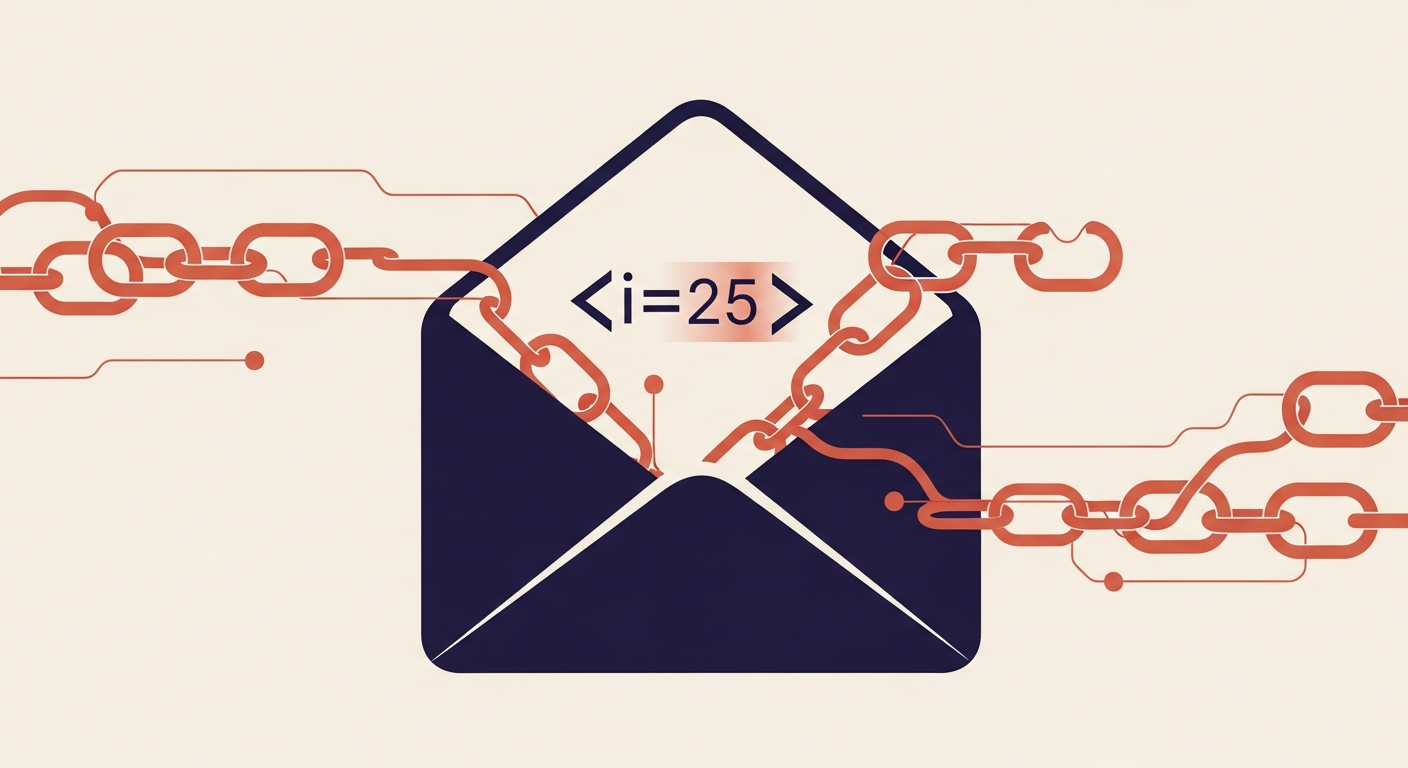 Abstract illustration of email flow with ARC chain highlighting the 'i=' tag