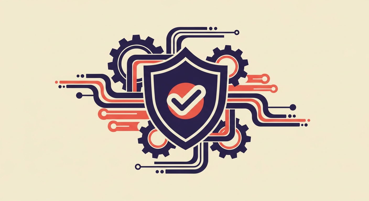 A graphic depicting email security and authentication, with a shield and network connections.