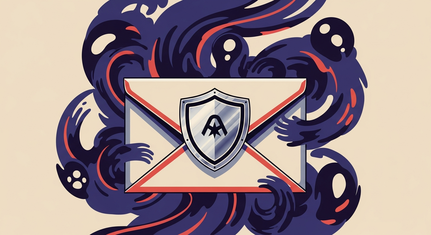 An email envelope with a brand logo shield, protecting against impersonation.
