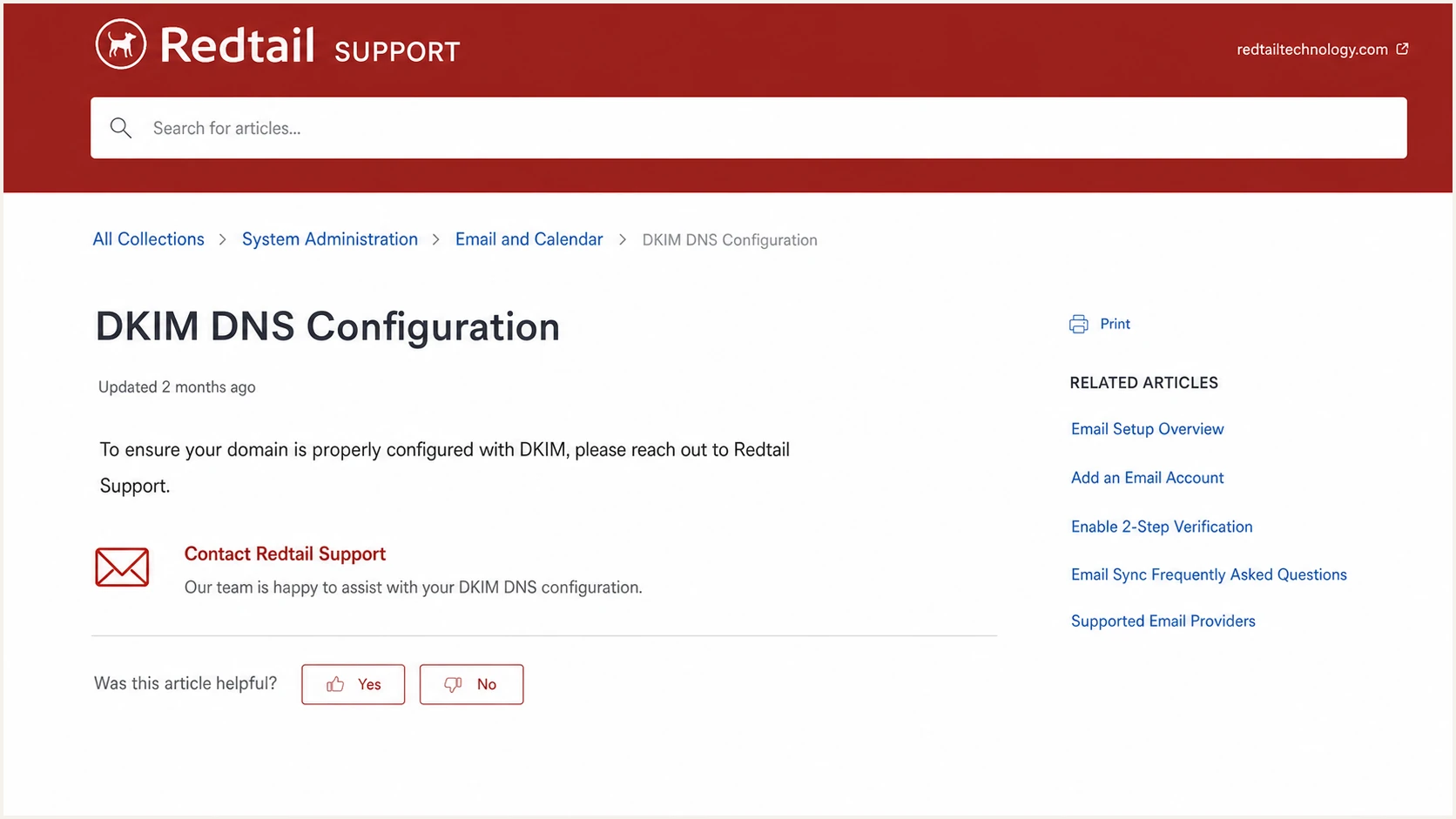 Redtail DKIM DNS Configuration support article