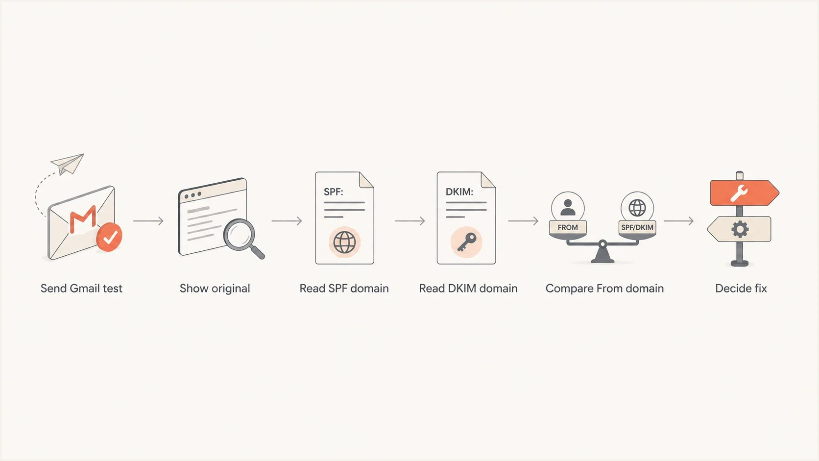 Flowchart for checking Gmail headers before changing SPF DNS records.