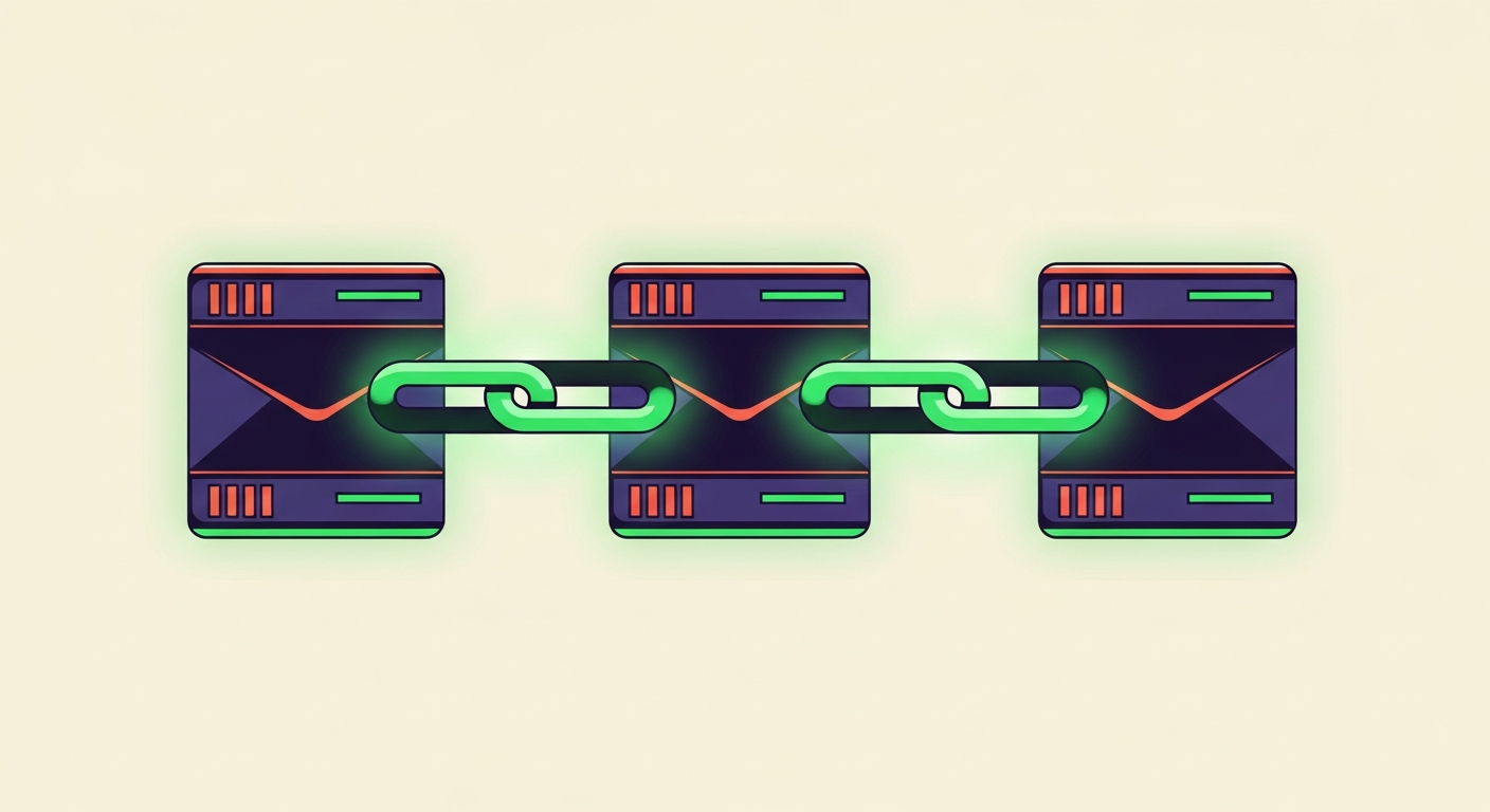 A visual representation of the Authenticated Received Chain, with servers adding links to a chain of trust.