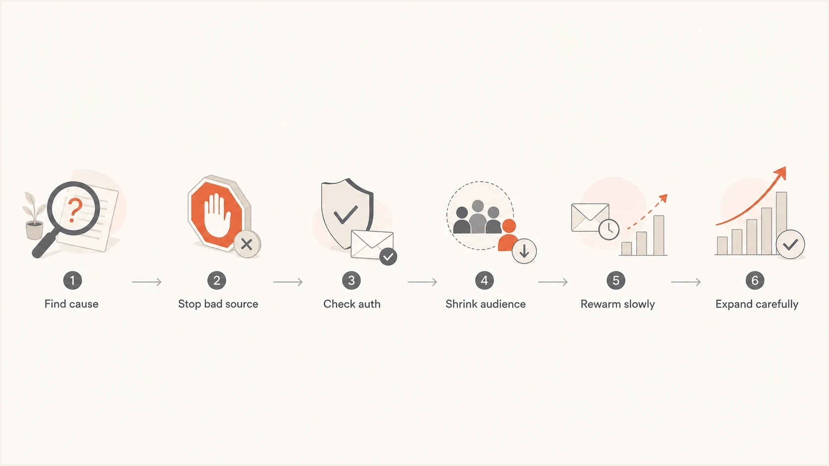 A six-step process for recovering domain reputation after a decline.