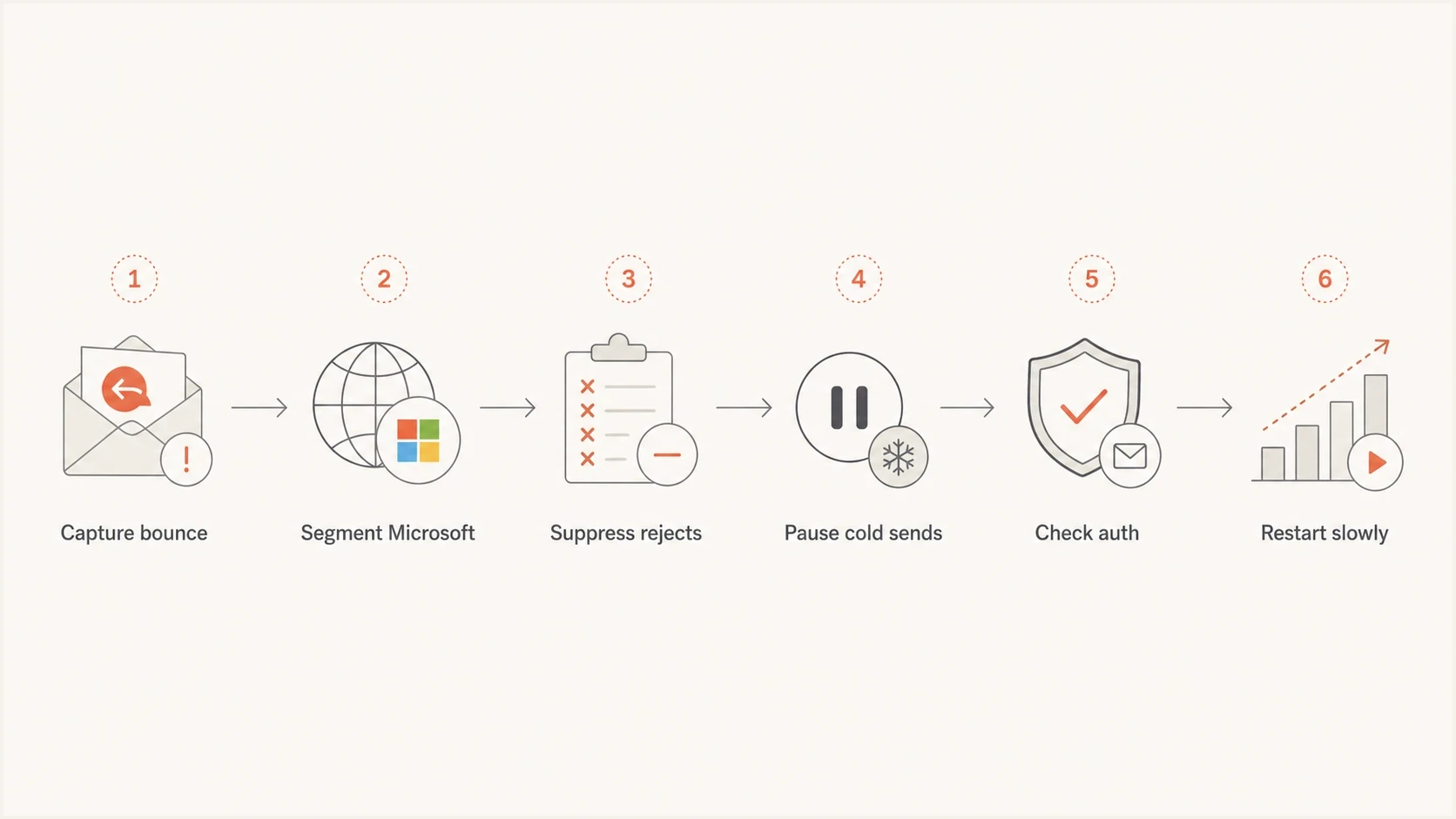 A flowchart showing the recovery process for Office 365 SMTP 5.4.1 bounces.