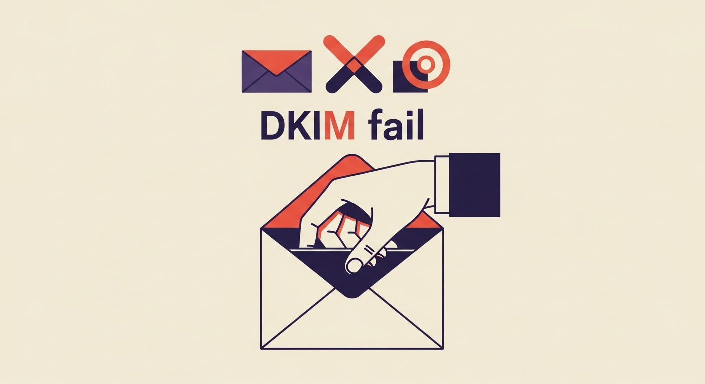 A hand modifying an email, leading to a DKIM failure.