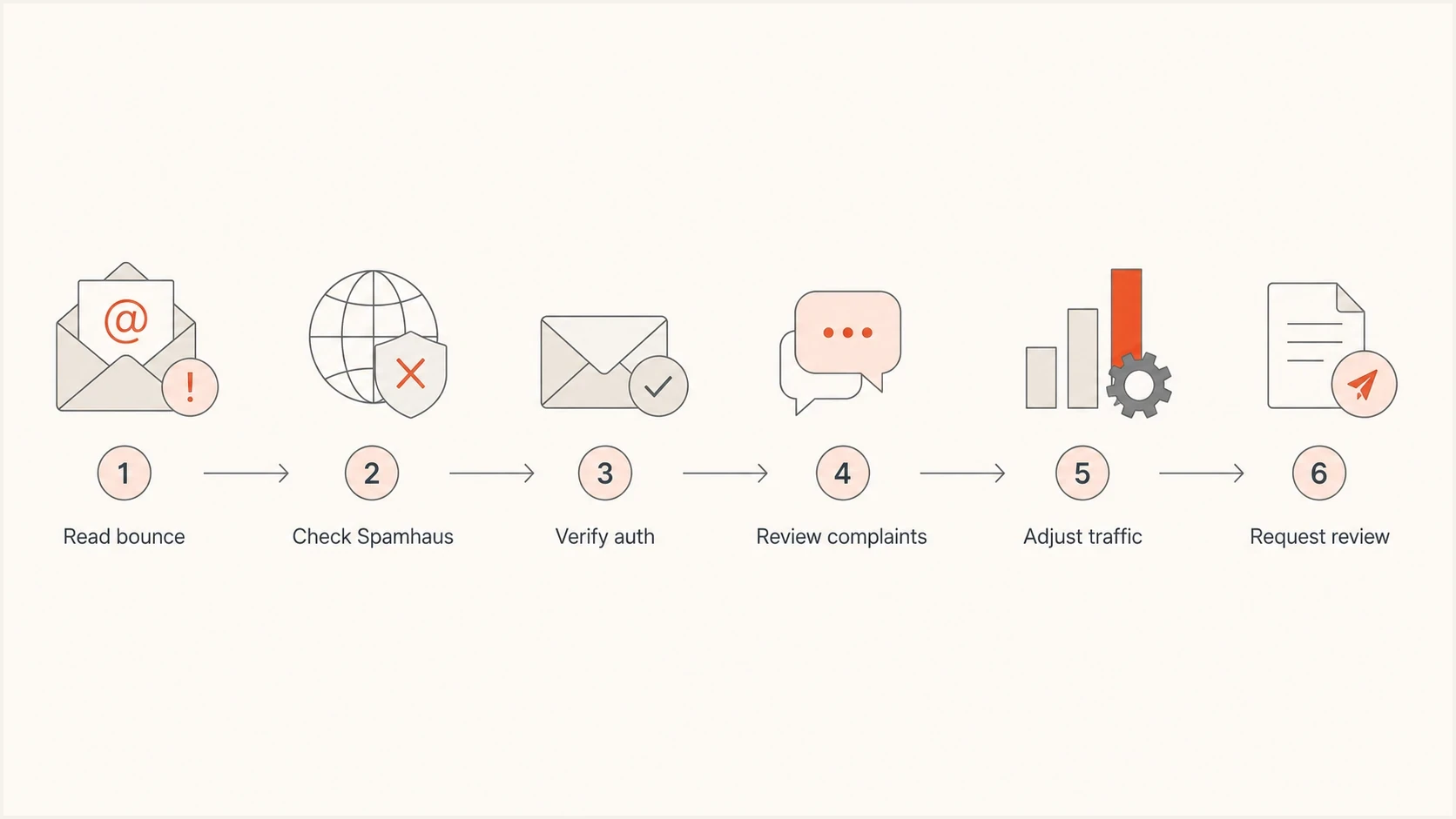 Yahoo Mail blacklist investigation flow from bounce review to sender support.