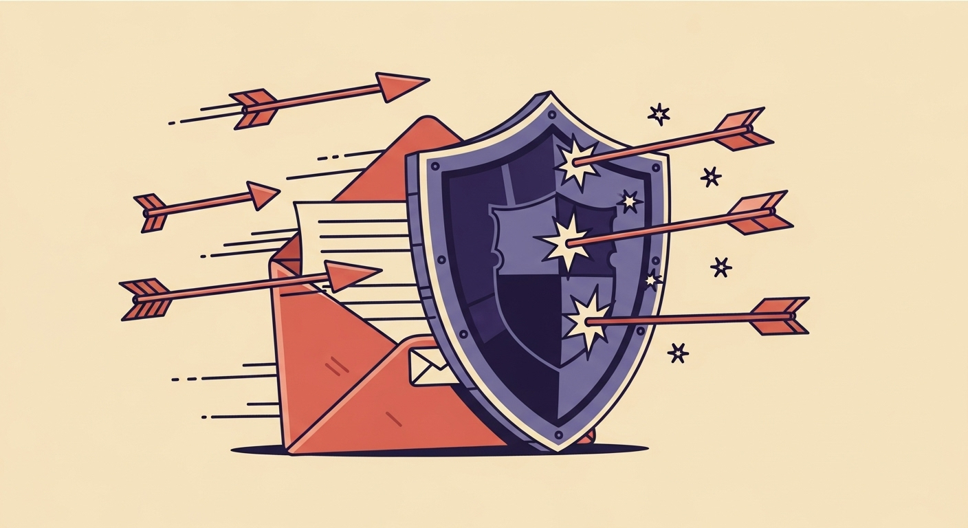 An illustration of a shield protecting an email envelope from spoofing attempts.