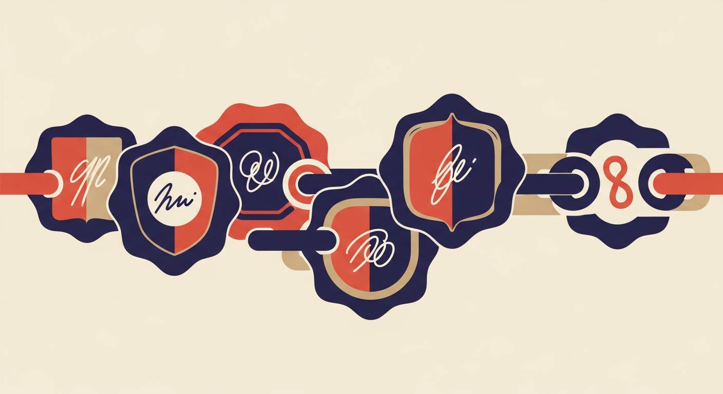 Digital seals representing ARC headers creating a chain of authentication between email servers.