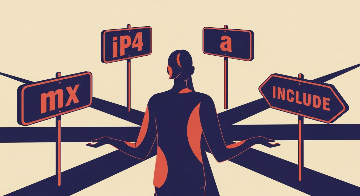 A person navigating different SPF mechanisms to authorize email sending IPs.