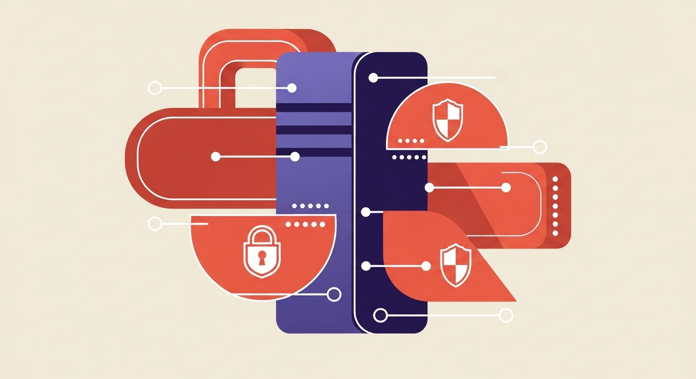 An abstract illustration of email security layers around a mail server.